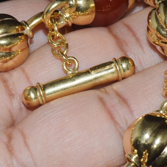 Estate Primavera Preziosi Italian Solid 18K Gold Carnelian Bead Toggle Bracelet - Picture 2 of 10